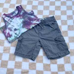 Boys Old Navy Light blue/Gray Elastic Waistband Shorts, with tie dye tank top